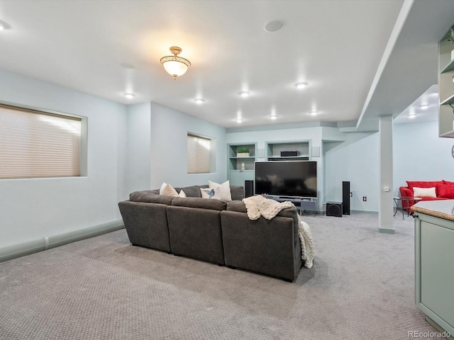 4825 6th St, Boulder, CO 80304 - living room featuring carpet flooring and built in shelves