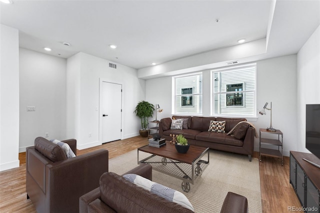 living room with light wood-type flooring