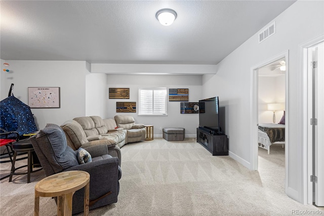 living room with light carpet