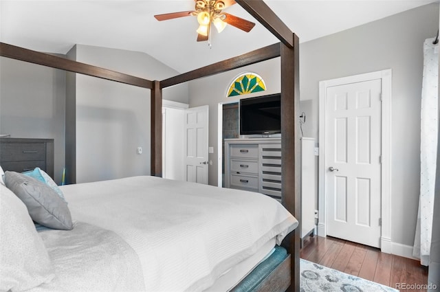 16841 E Hialeah Ave, Centennial, CO 80015 - bedroom with wood finished floors, lofted ceiling, and ceiling fan