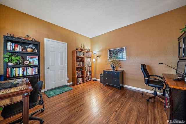 office area with dark hardwood / wood-style floors