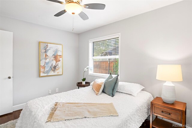 1360 S Hudson St, Denver, CO 80222 - bedroom featuring wood finished floors and ceiling fan