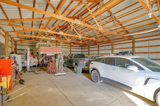 garage with metal wall