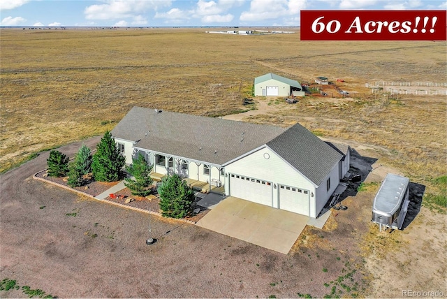 aerial view featuring a rural view