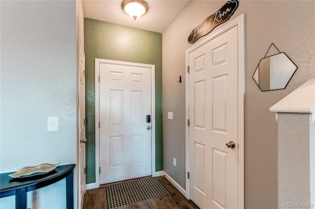 entryway with dark wood-type flooring