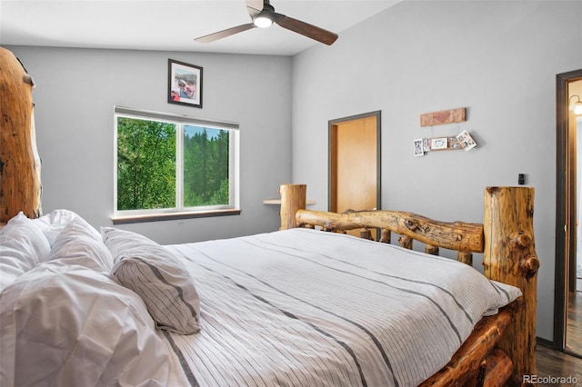 bedroom featuring wood-type flooring and ceiling fan