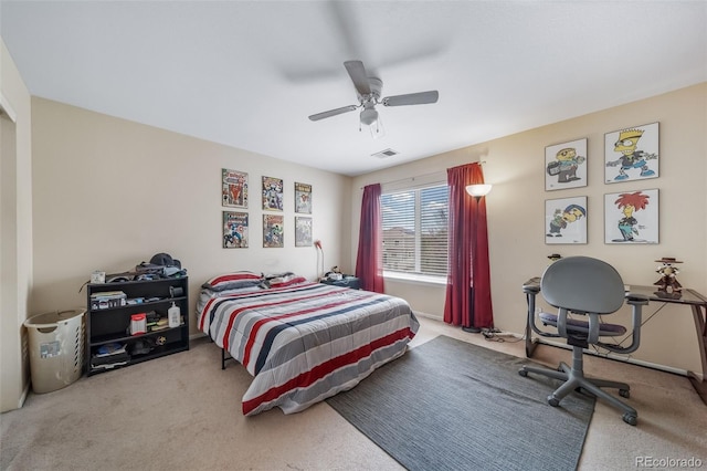 bedroom featuring carpet floors and ceiling fan