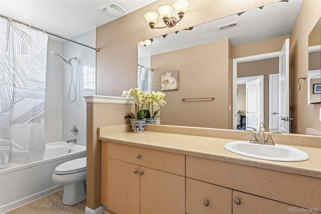 full bathroom featuring vanity, toilet, and shower / bath combo with shower curtain