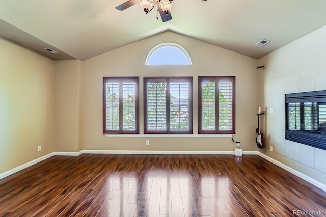 23029 Cleveland Dr, Parker, CO 80138 - spare room with a ceiling fan, wood finished floors, plenty of natural light, and lofted ceiling
