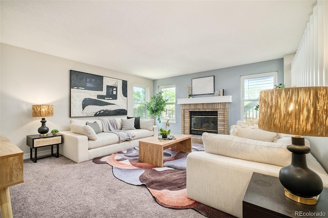 19595 N Mitchell Dr, Denver, CO 80249 - carpeted living area featuring a fireplace