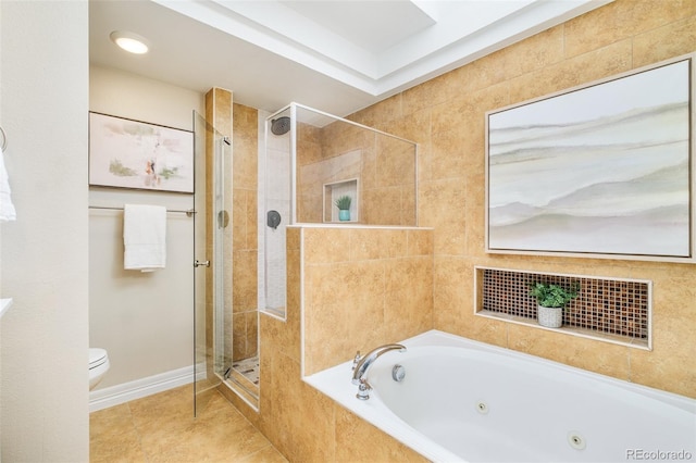 19595 N Mitchell Dr, Denver, CO 80249 - full bathroom with a shower stall, a whirlpool tub, and tile patterned flooring