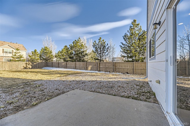 view of yard featuring a patio and a fenced backyard