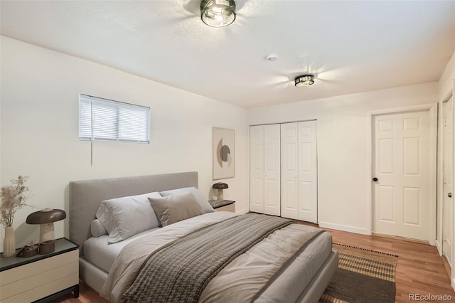 bedroom with a closet and wood-type flooring