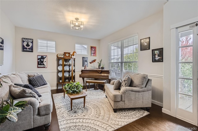 living room featuring dark hardwood / wood-style floors