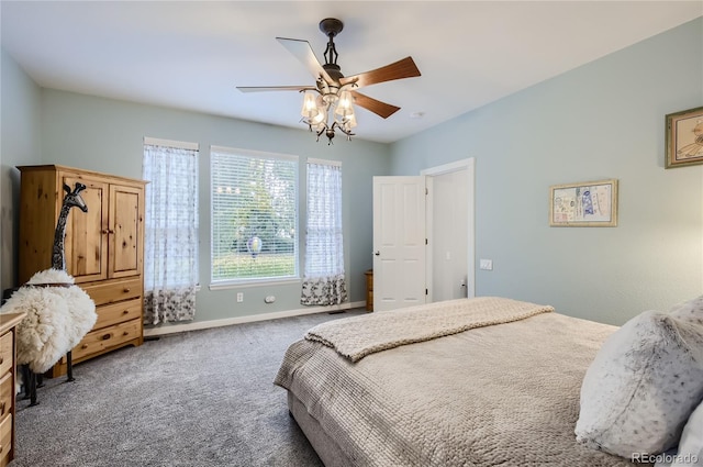 bedroom with carpet flooring and ceiling fan