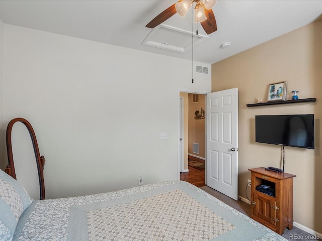 569 Jackson St, Lafayette, CO 80026 - carpeted bedroom featuring attic access and a ceiling fan