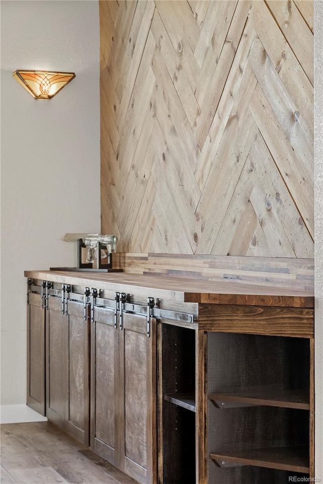 bar with butcher block counters