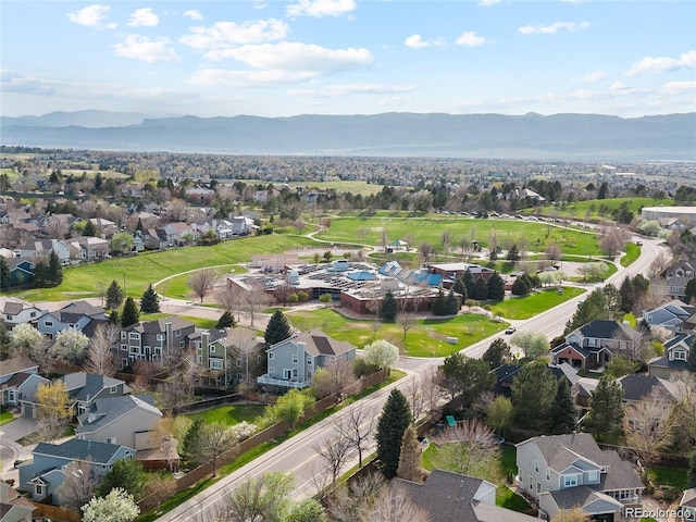 drone / aerial view featuring a mountain view