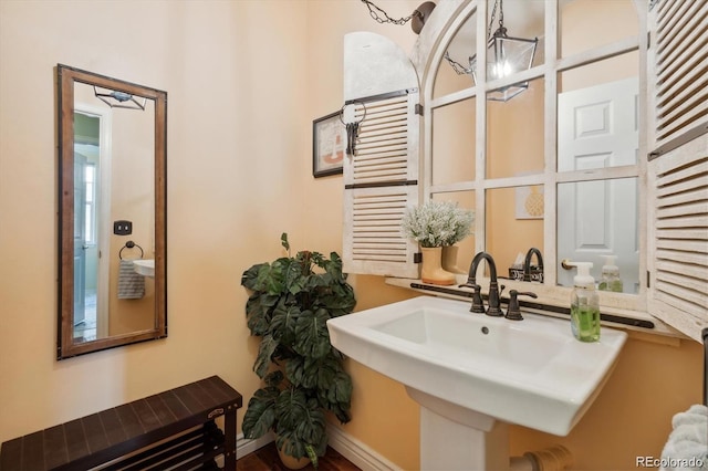 bathroom featuring sink and hardwood / wood-style floors