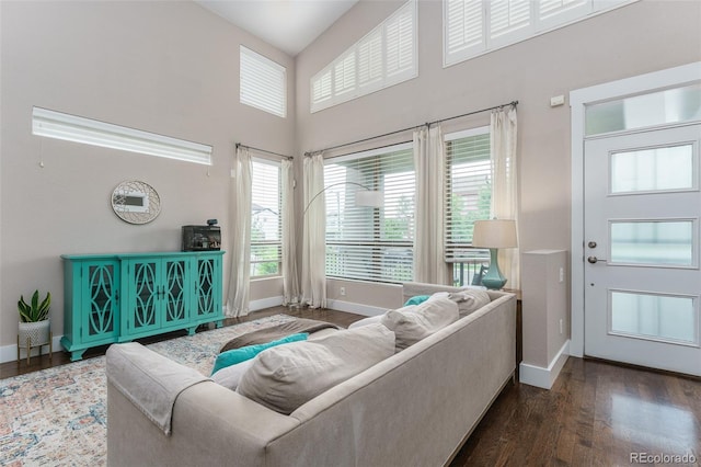 2868 Kingston St, Denver, CO 80238 - living area featuring wood finished floors and a high ceiling