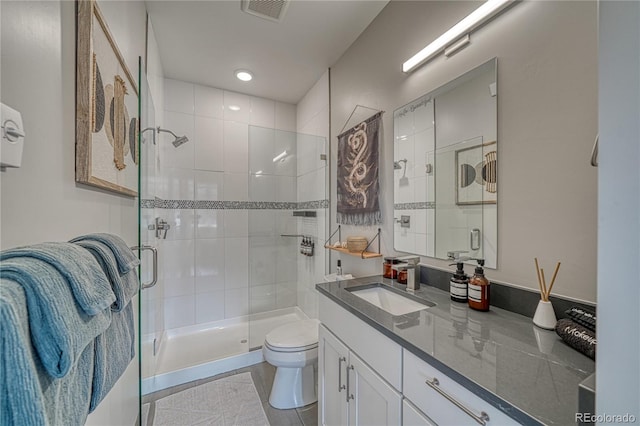 114 Old Stage Rd Unit D, Salida, CO 81201 - full bathroom with toilet, a stall shower, vanity, and recessed lighting