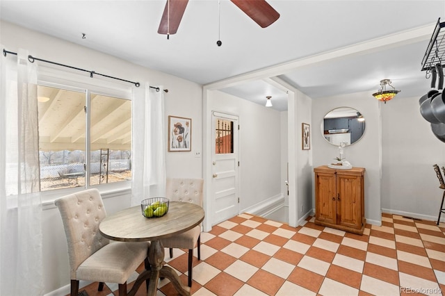 dining room featuring ceiling fan