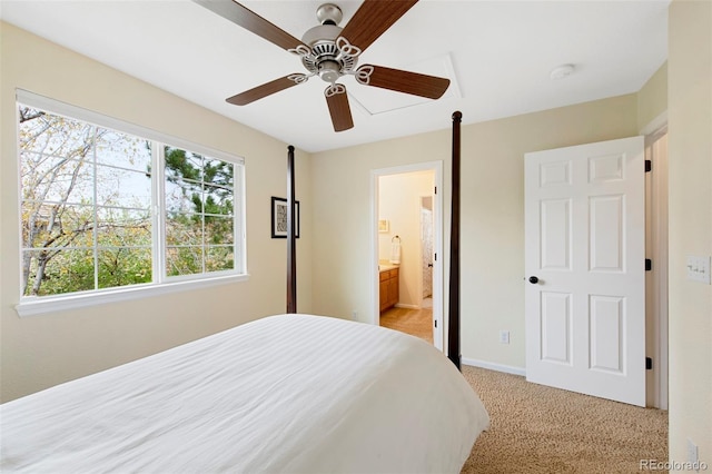 10633 Wynspire Way, Highlands Ranch, CO 80130 - bedroom with light colored carpet, connected bathroom, and a ceiling fan