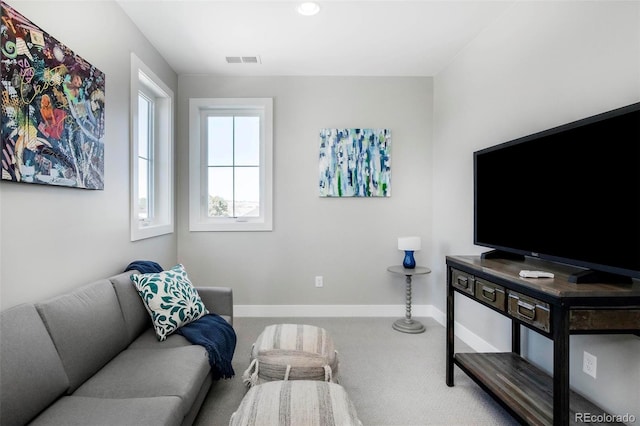 living room featuring carpet