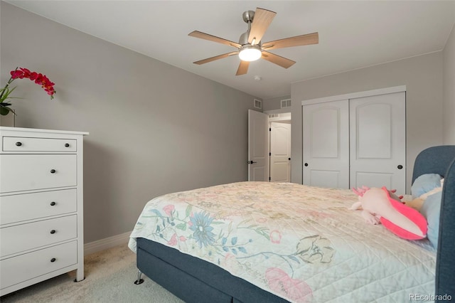 16461 E 119th Way Unit B, Commerce City, CO 80022 - bedroom featuring light colored carpet, a closet, and ceiling fan