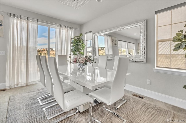 carpeted dining room featuring a healthy amount of sunlight