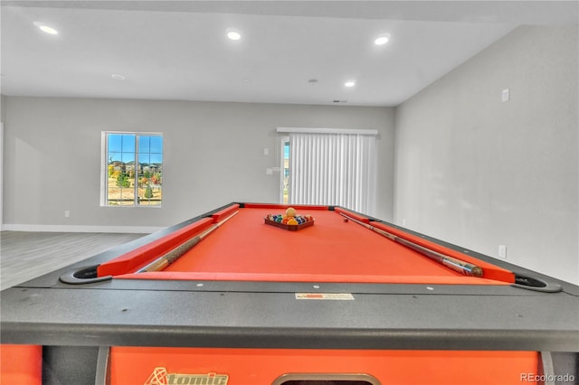 recreation room featuring wood-type flooring