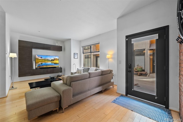 living area with hardwood / wood-style flooring