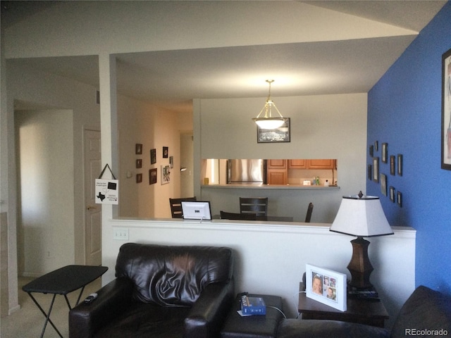 living room with lofted ceiling