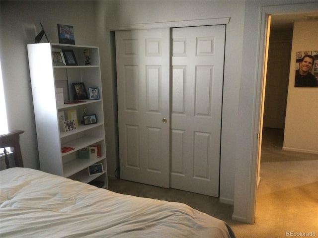 bedroom featuring carpet and a closet