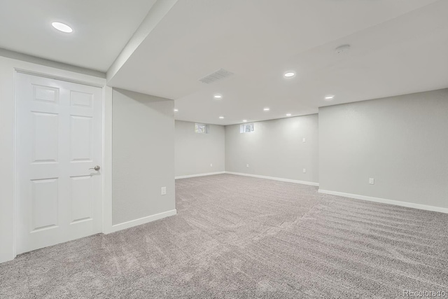 basement featuring carpet