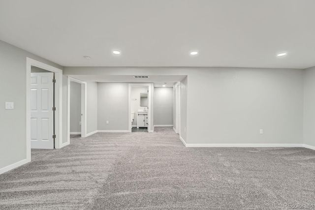 basement with light carpet