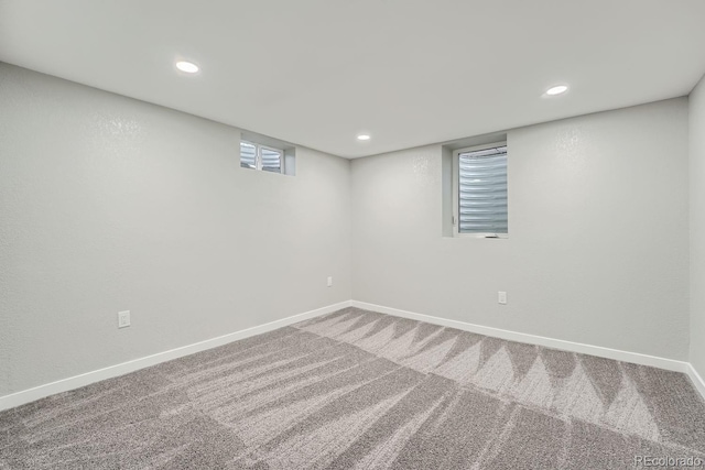 basement with carpet flooring