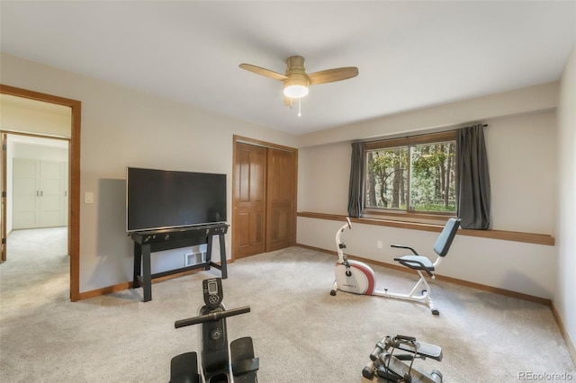 19165 Golden Arrow Cir, Monument, CO 80132 - workout room featuring carpet flooring and a ceiling fan
