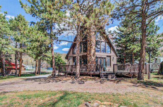 rear view of house with a wooden deck