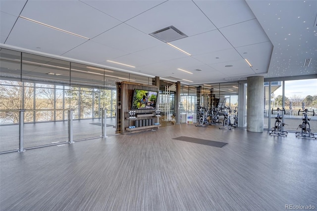 exercise room featuring floor to ceiling windows