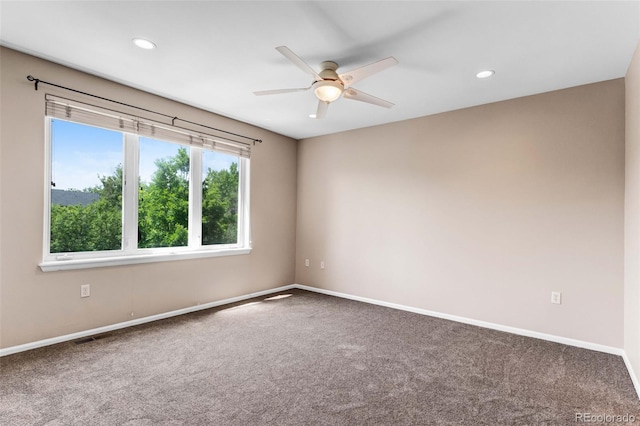 2763 W Riverwalk Cir Unit B, Littleton, CO 80123 - carpeted spare room with ceiling fan, baseboards, and recessed lighting