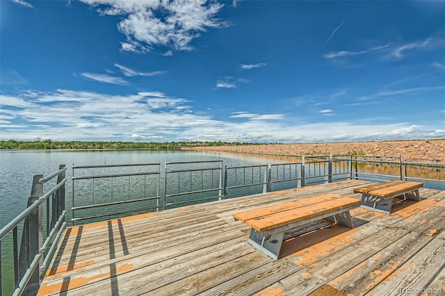 view of dock with a water view