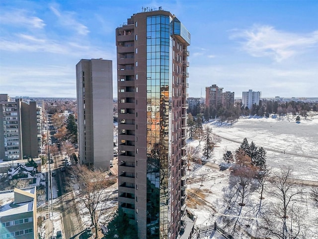 view of snow covered property