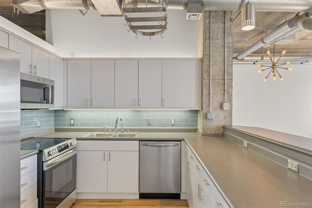 2020 Arapahoe St Unit 970, Denver, CO 80205 - kitchen with appliances with stainless steel finishes, a sink, tasteful backsplash, and white cabinets