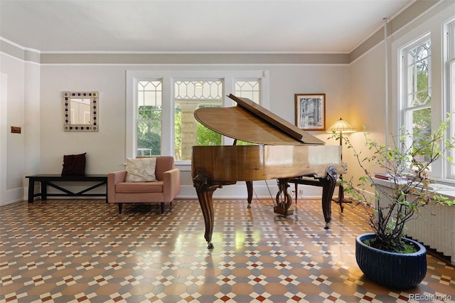 36 Lake Ave, Colorado Springs, CO 80906 - living area with tile patterned floors, crown molding, and baseboards