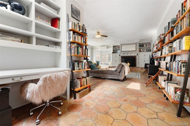 36 Lake Ave, Colorado Springs, CO 80906 - office space with ceiling fan and a warm lit fireplace
