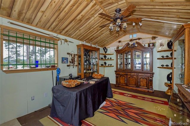 interior space featuring lofted ceiling and wood ceiling