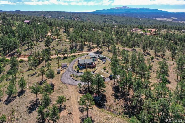 drone / aerial view featuring a mountain view