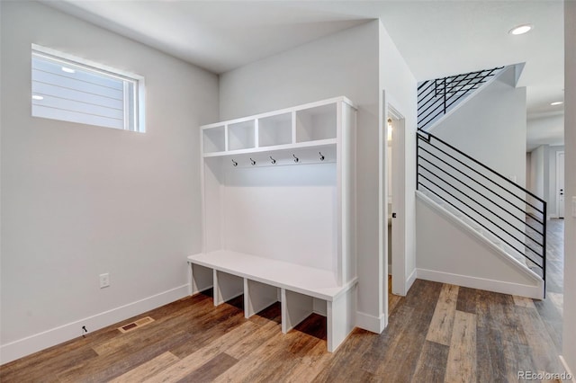 mudroom featuring wood-type flooring