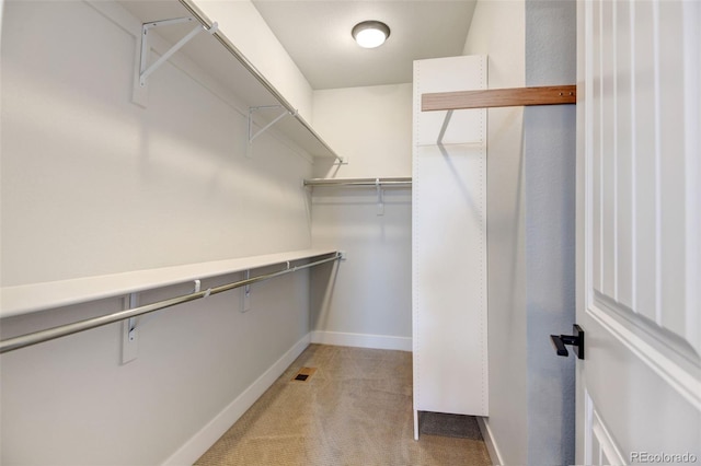 spacious closet with light colored carpet